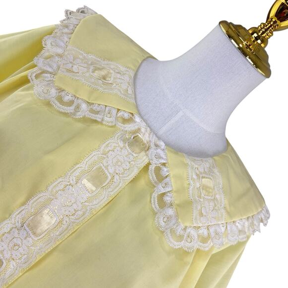 Vintage 60s Smart Time Sunny Yellow Lacy Grandma Housecoat Robe Women's Size 18 - Picture 3 of 10
